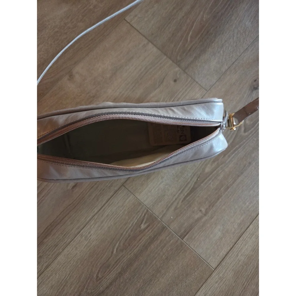 Anne Klein by Calderon 1970s Taupe Leather Crossbody Bag Lion Logo Deadstock